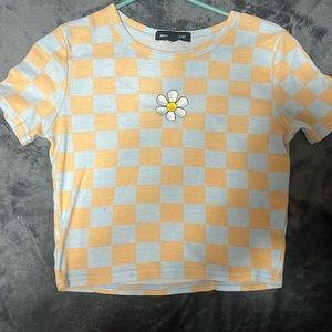 Checkered ,short sleeve sunflower shirt